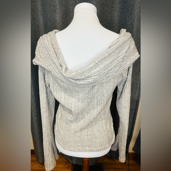 Missguided Gray Ribbed Off Shoulder Sweater XL Long Sleeve Foldover Cowl Neck l - Picture 6 of 12
